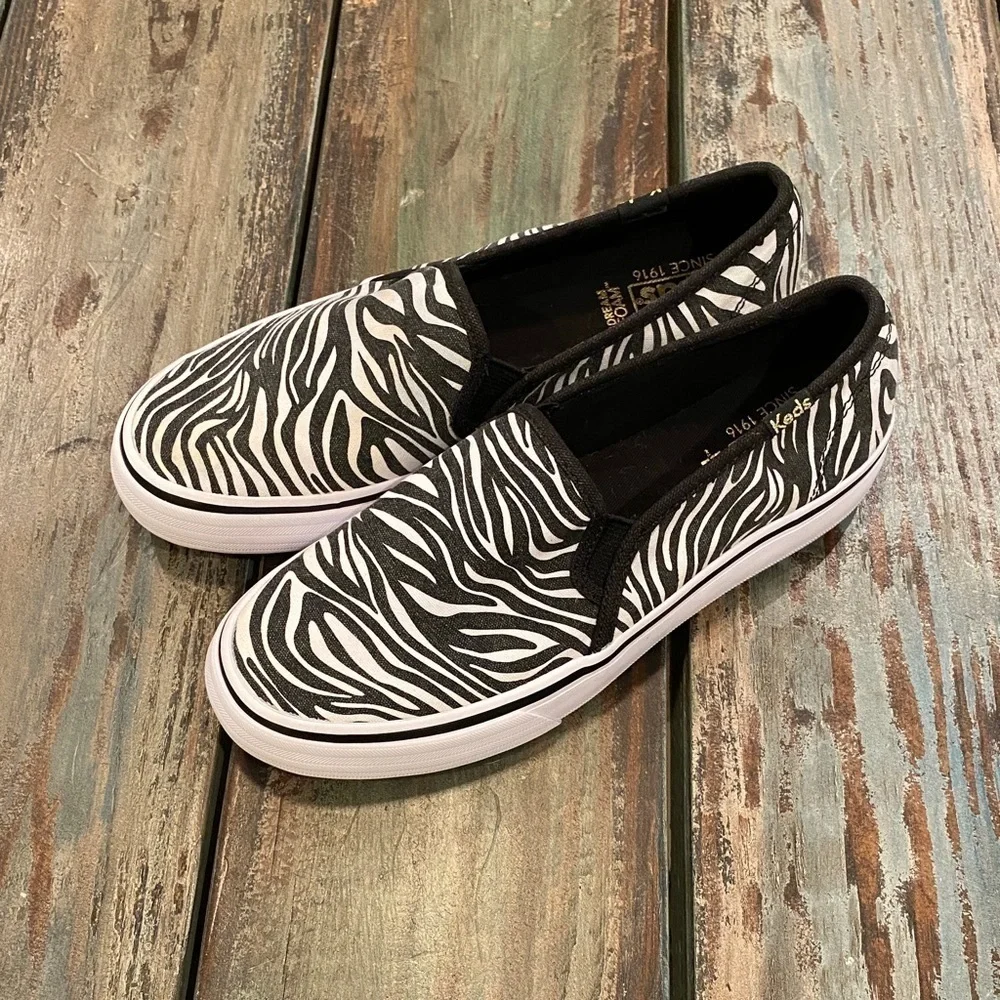 Keds Double Decker Zebra Canvas Slip On Shoes Womens Size 5 Dream Foam Sneakers